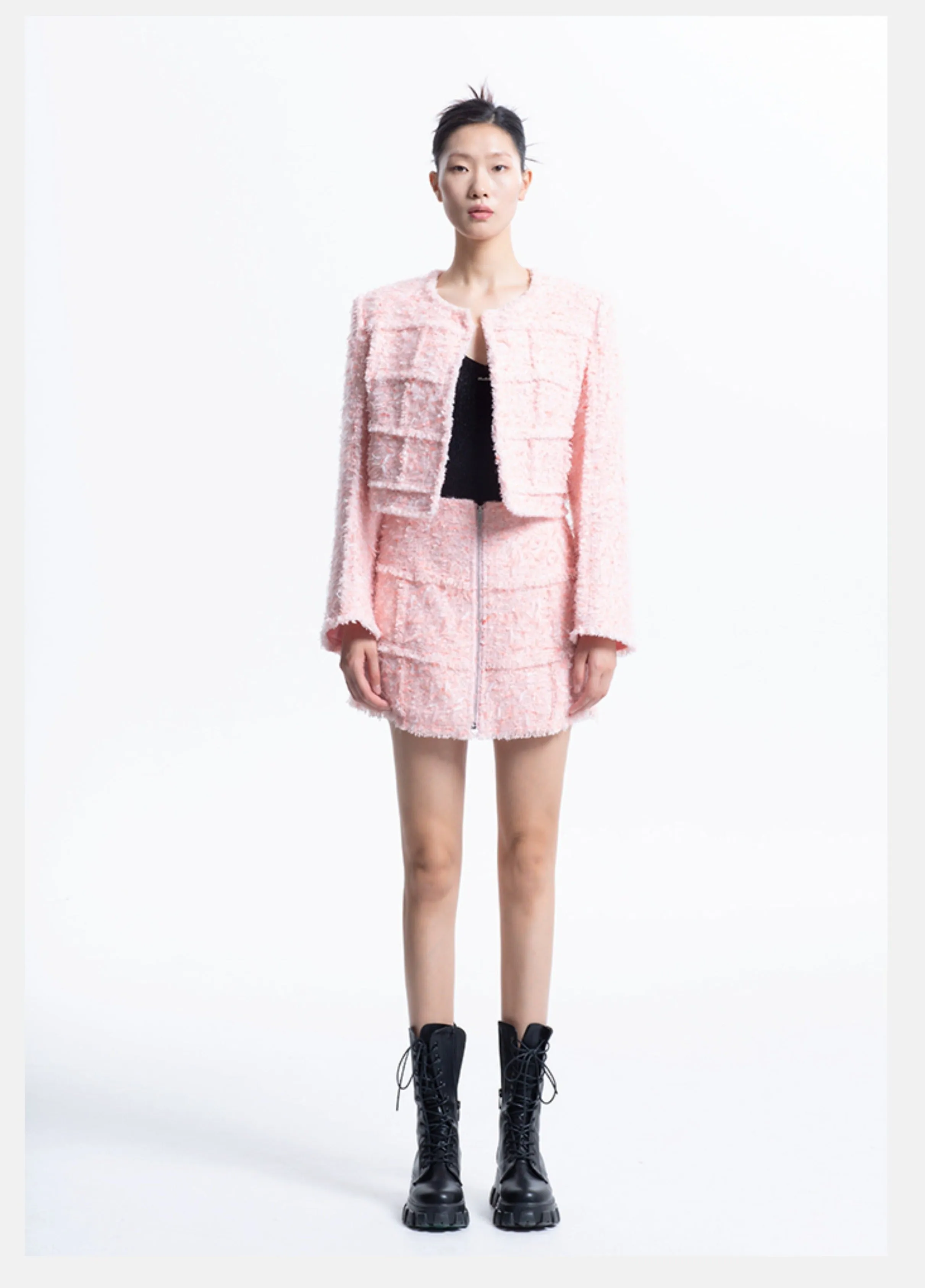 LEDIM W pastel pink spliced tweed short skirt - Lippi