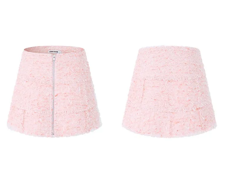 LEDIM W pastel pink spliced tweed short skirt - Lippi