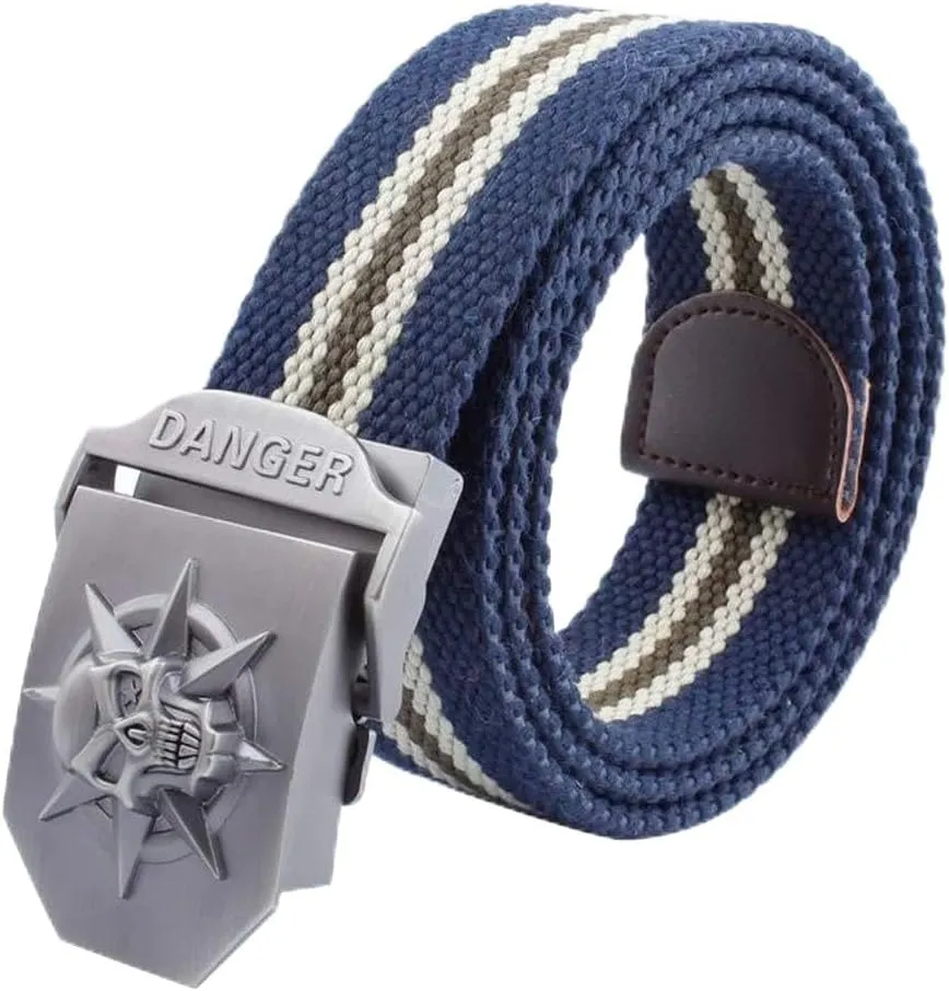 LKMY Men Blet Nylon Canvas Breathable Military Tactical,Men Waist Belt With Zinc Alloy Skull Buckle