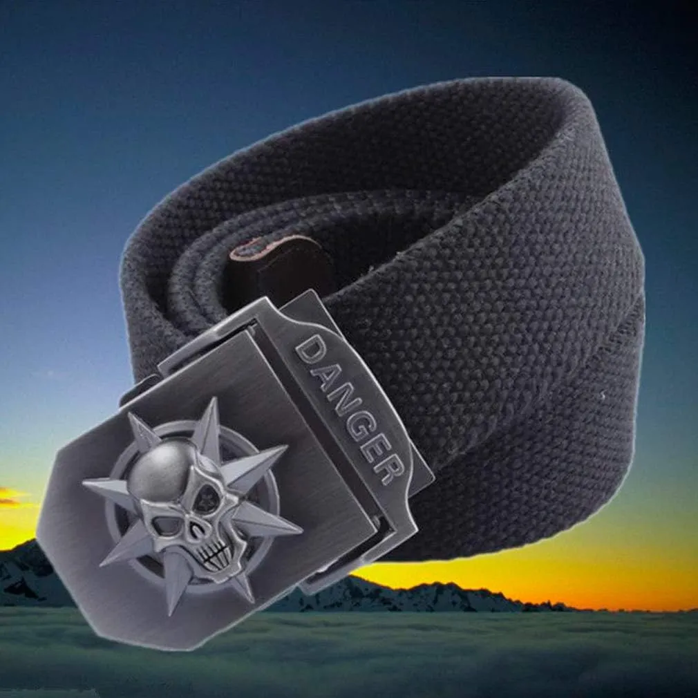 LKMY Men Blet Nylon Canvas Breathable Military Tactical,Men Waist Belt With Zinc Alloy Skull Buckle