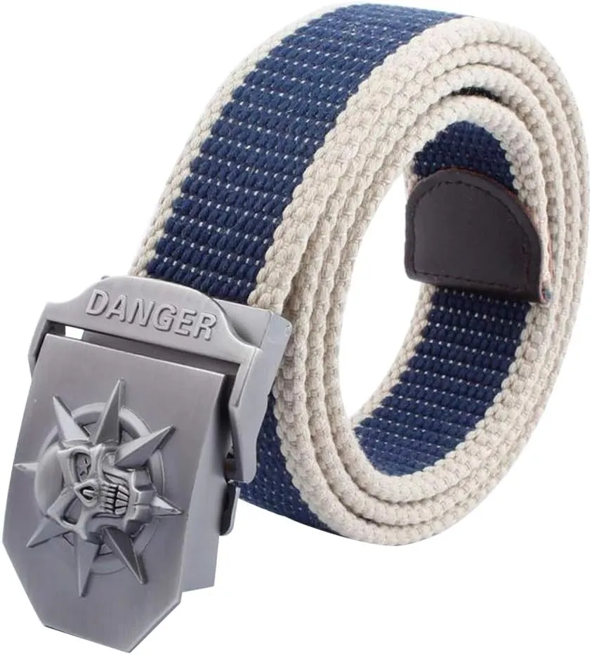 LKMY Men Blet Nylon Canvas Breathable Military Tactical,Men Waist Belt With Zinc Alloy Skull Buckle