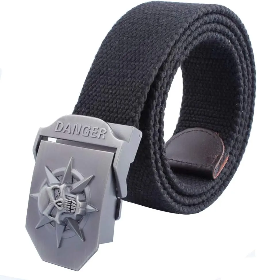 LKMY Men Blet Nylon Canvas Breathable Military Tactical,Men Waist Belt With Zinc Alloy Skull Buckle