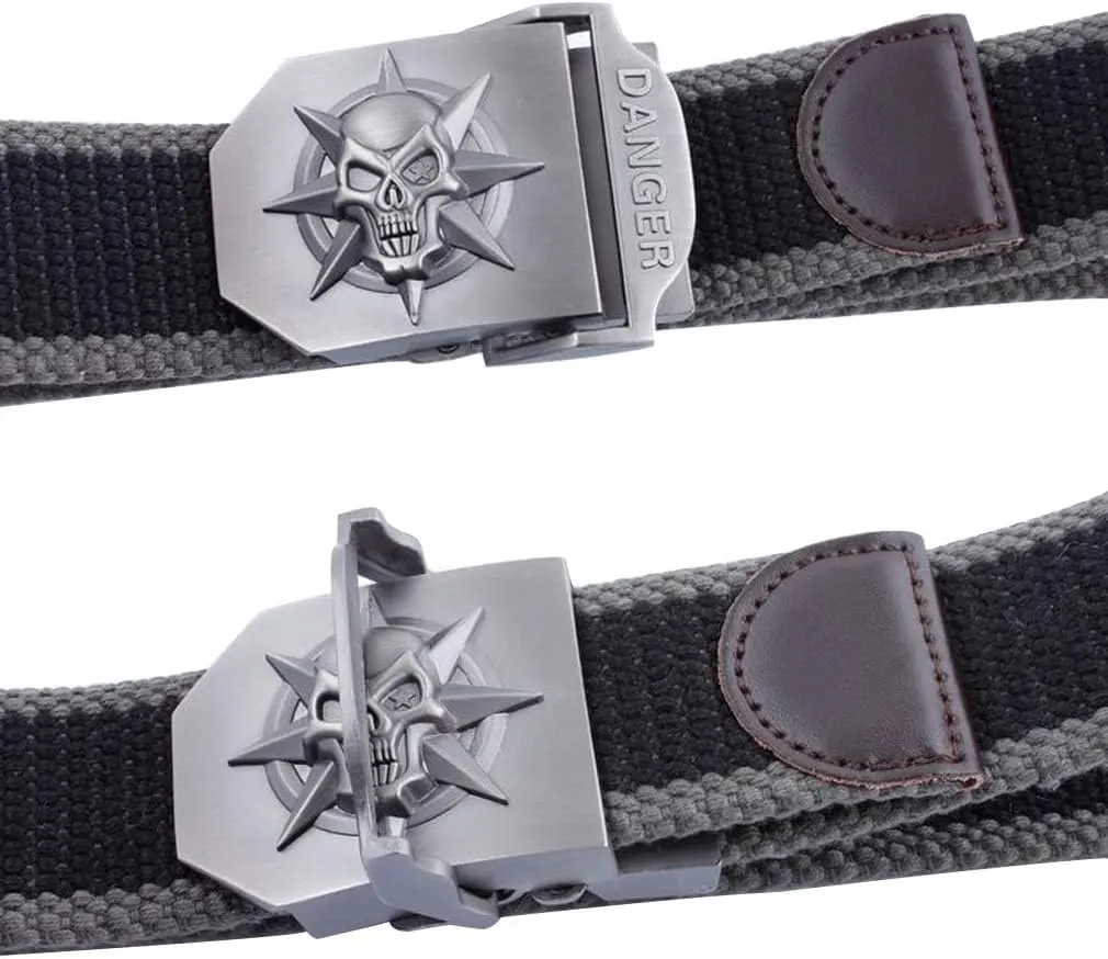 LKMY Men Blet Nylon Canvas Breathable Military Tactical,Men Waist Belt With Zinc Alloy Skull Buckle