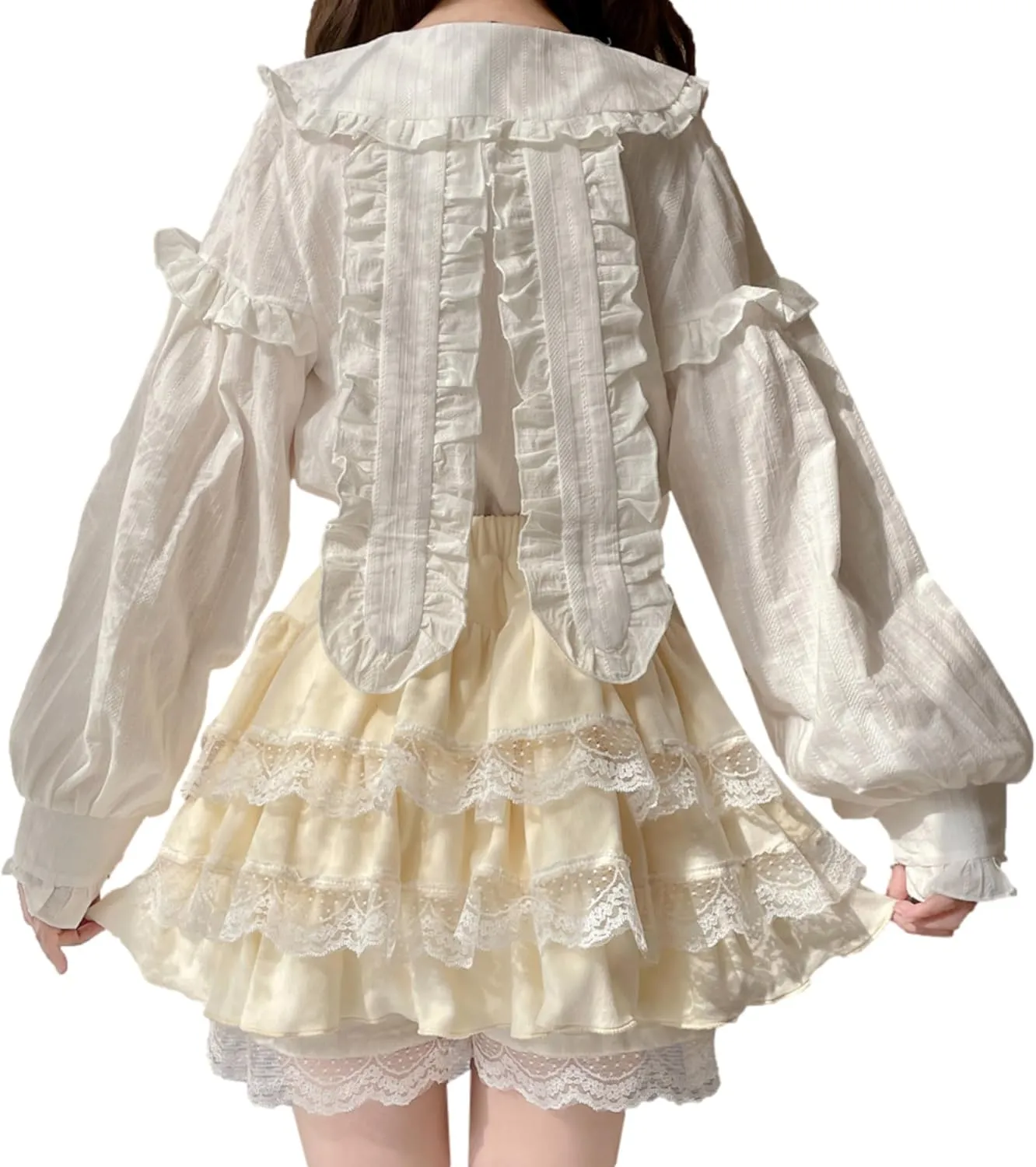Lolita Fuzzy Skirt with Shorts Teen Girls Mini Kawaii Lace Tiered Ruffle High Waisted Skort Women Fluffy Pleated Skirts