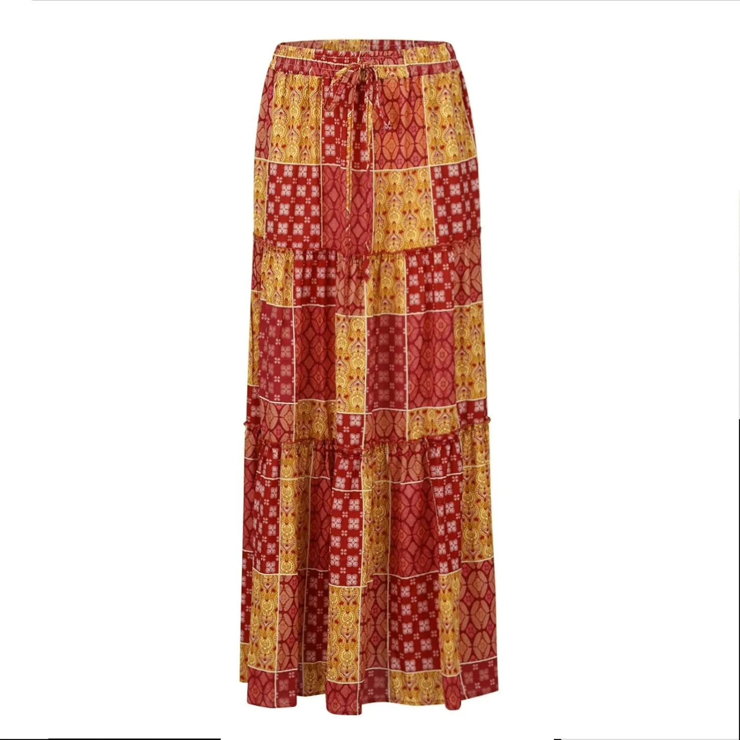 Long Skirts for Women Summer A-Line Flowy Swing Maxi Ruffle Tiered Skirt Beach Vacation Clothes