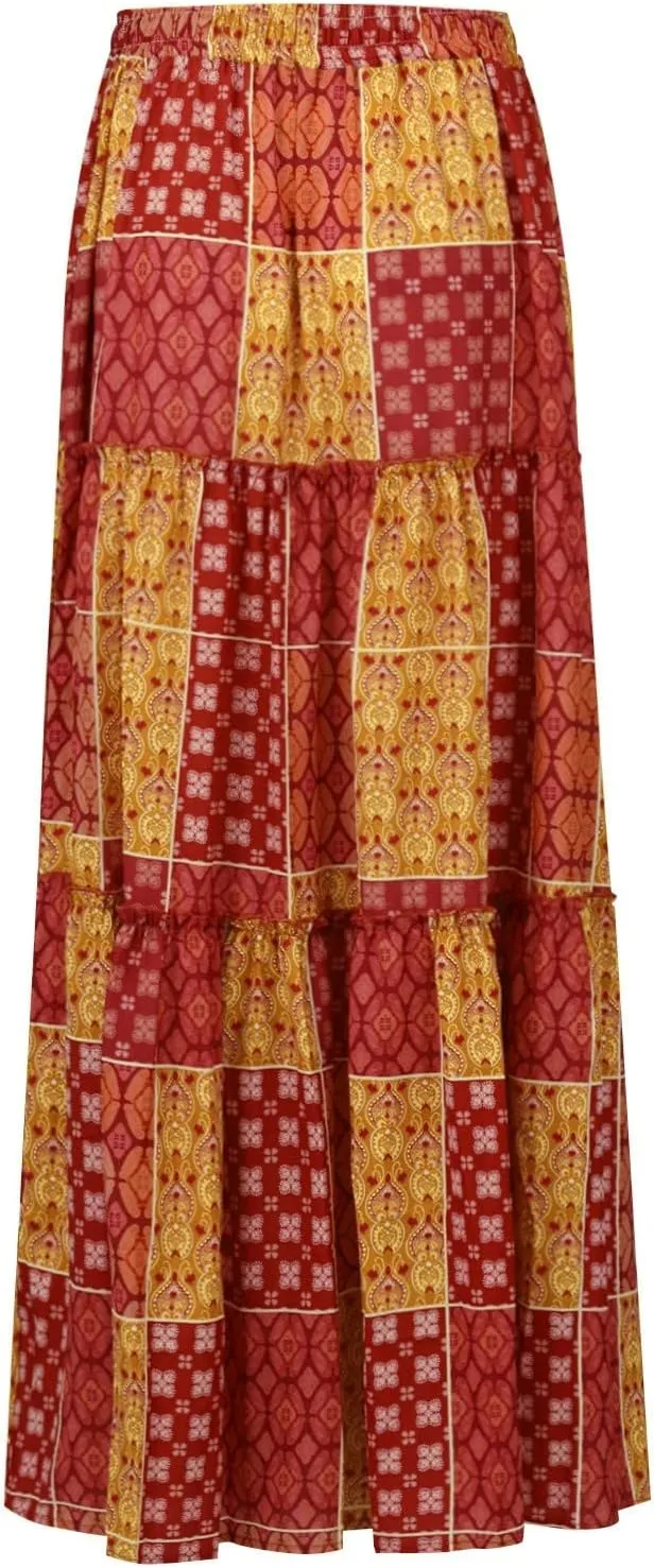 Long Skirts for Women Summer A-Line Flowy Swing Maxi Ruffle Tiered Skirt Beach Vacation Clothes