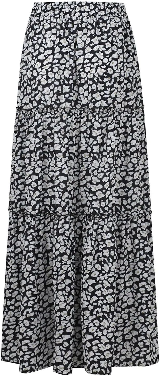 Long Skirts for Women Summer A-Line Flowy Swing Maxi Ruffle Tiered Skirt Beach Vacation Clothes