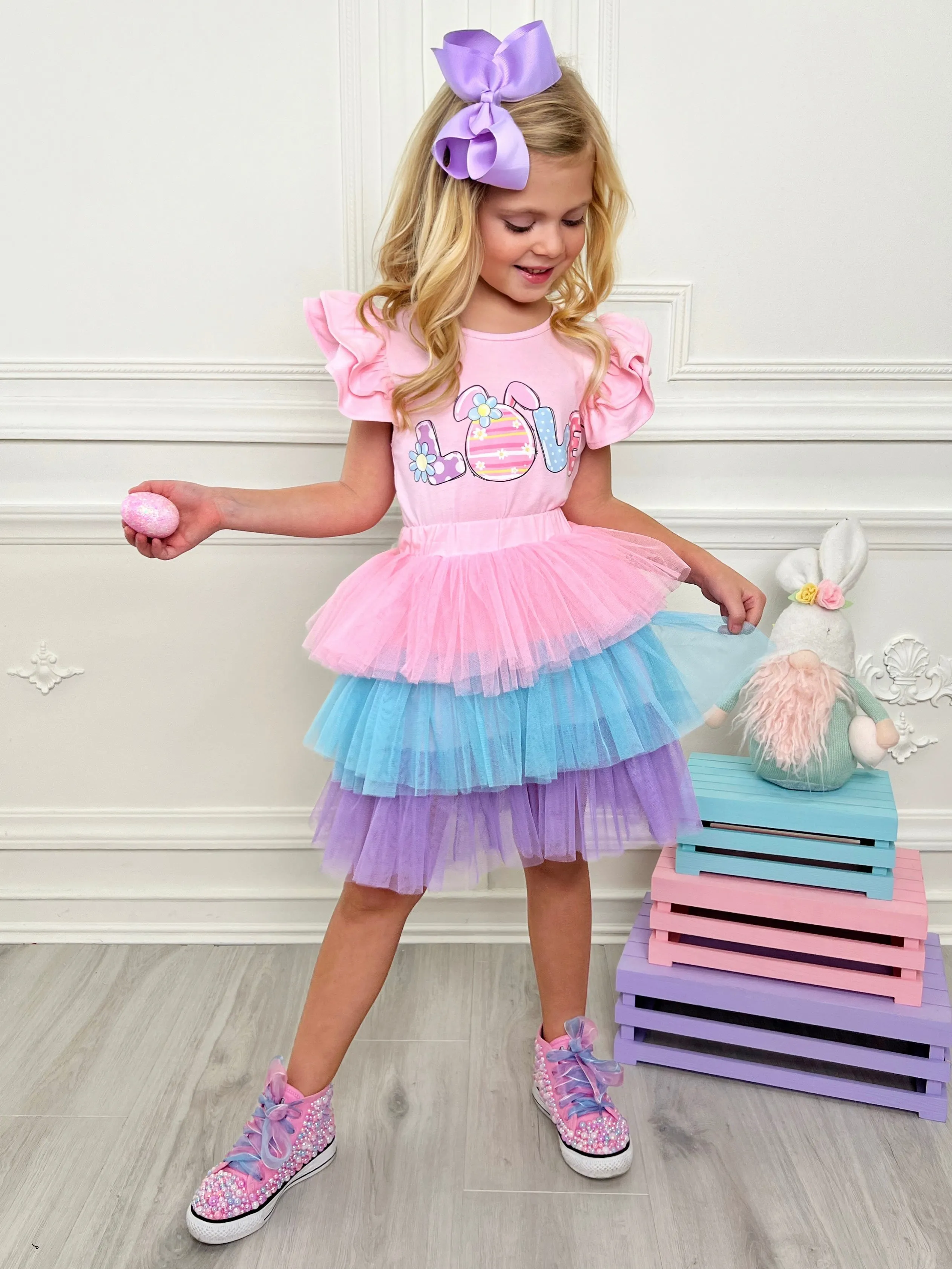 Love Easter Egg Top and Tutu Skirt Set