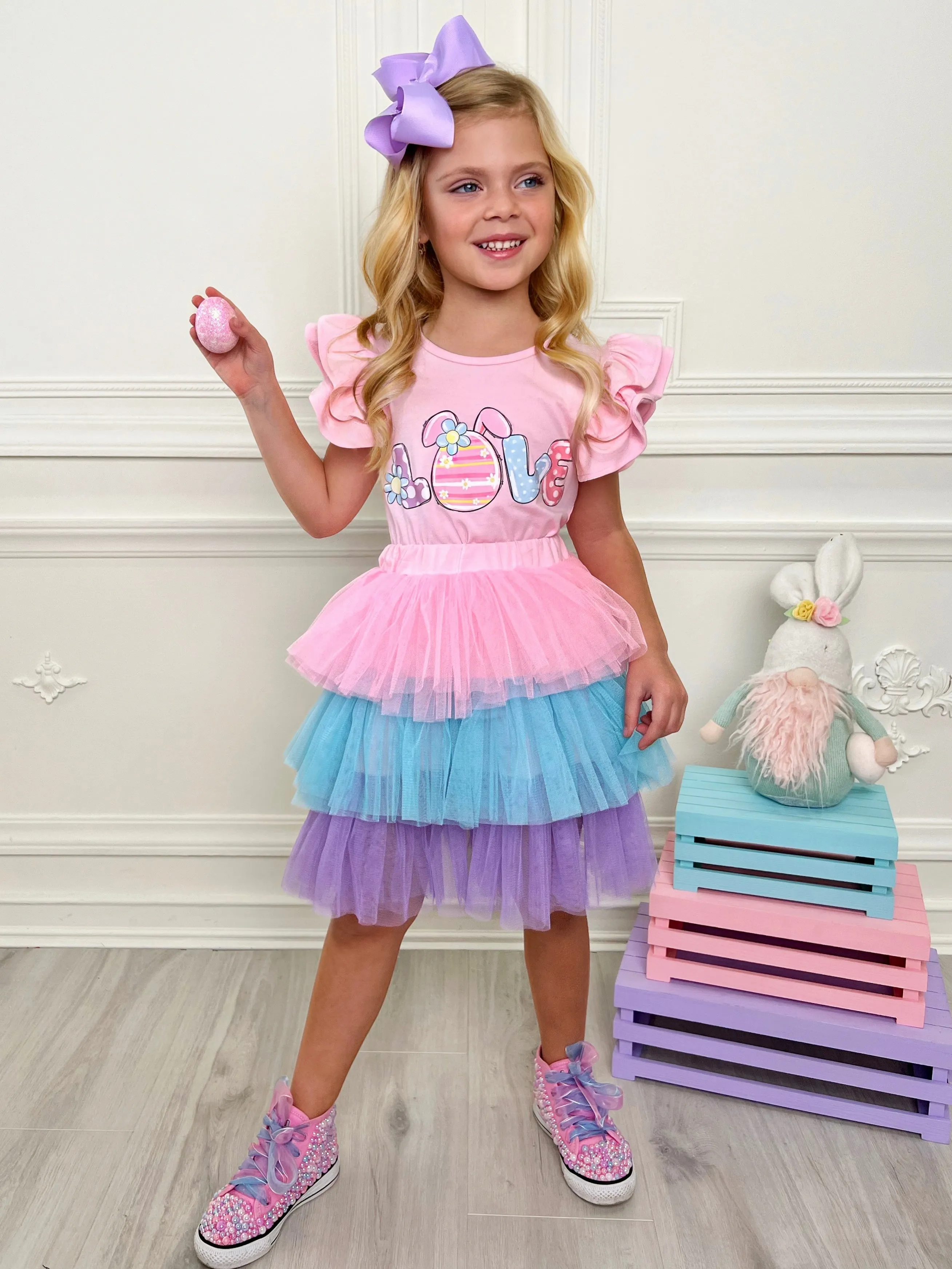 Love Easter Egg Top and Tutu Skirt Set