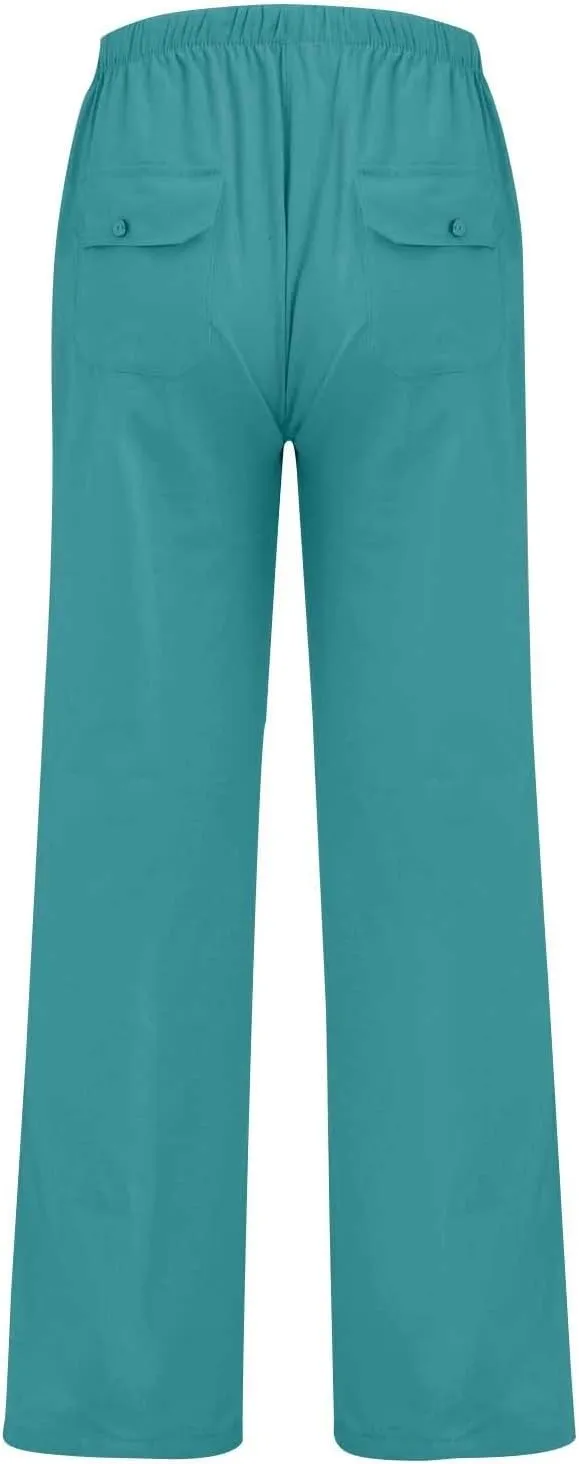 Mens Cotton Linen Pants Casual Loose Fit Summer Beach Yoga Pant Drawstring Straight-Legs Lightweight Long Trousers