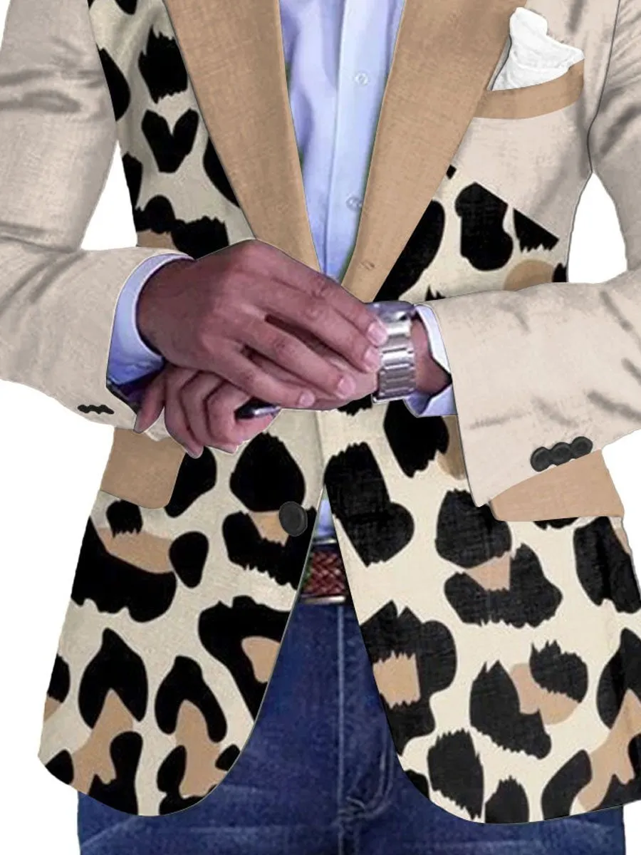 Men's Leopard Print Lapel Single-Breasted Casual Blazer