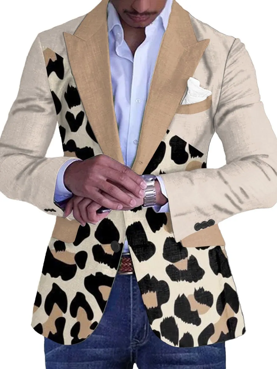Men's Leopard Print Lapel Single-Breasted Casual Blazer