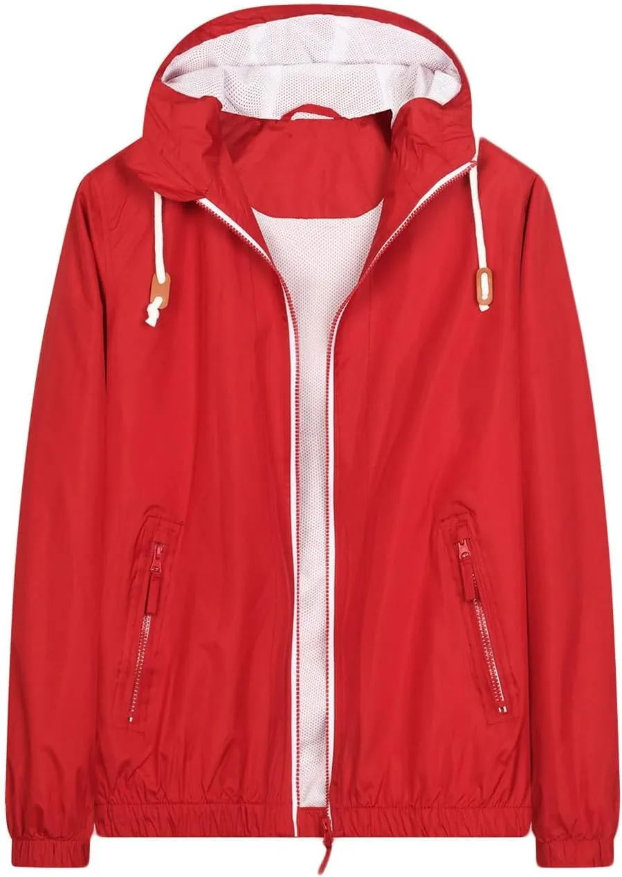 Mens Lightweight Rain Jacket Waterproof Windbreaker Outdoor Adventure Jacket Comfy Soft Shell Hooded Hiking Jacket Coat