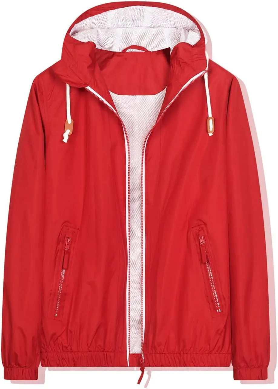 Mens Lightweight Rain Jacket Waterproof Windbreaker Outdoor Adventure Jacket Comfy Soft Shell Hooded Hiking Jacket Coat