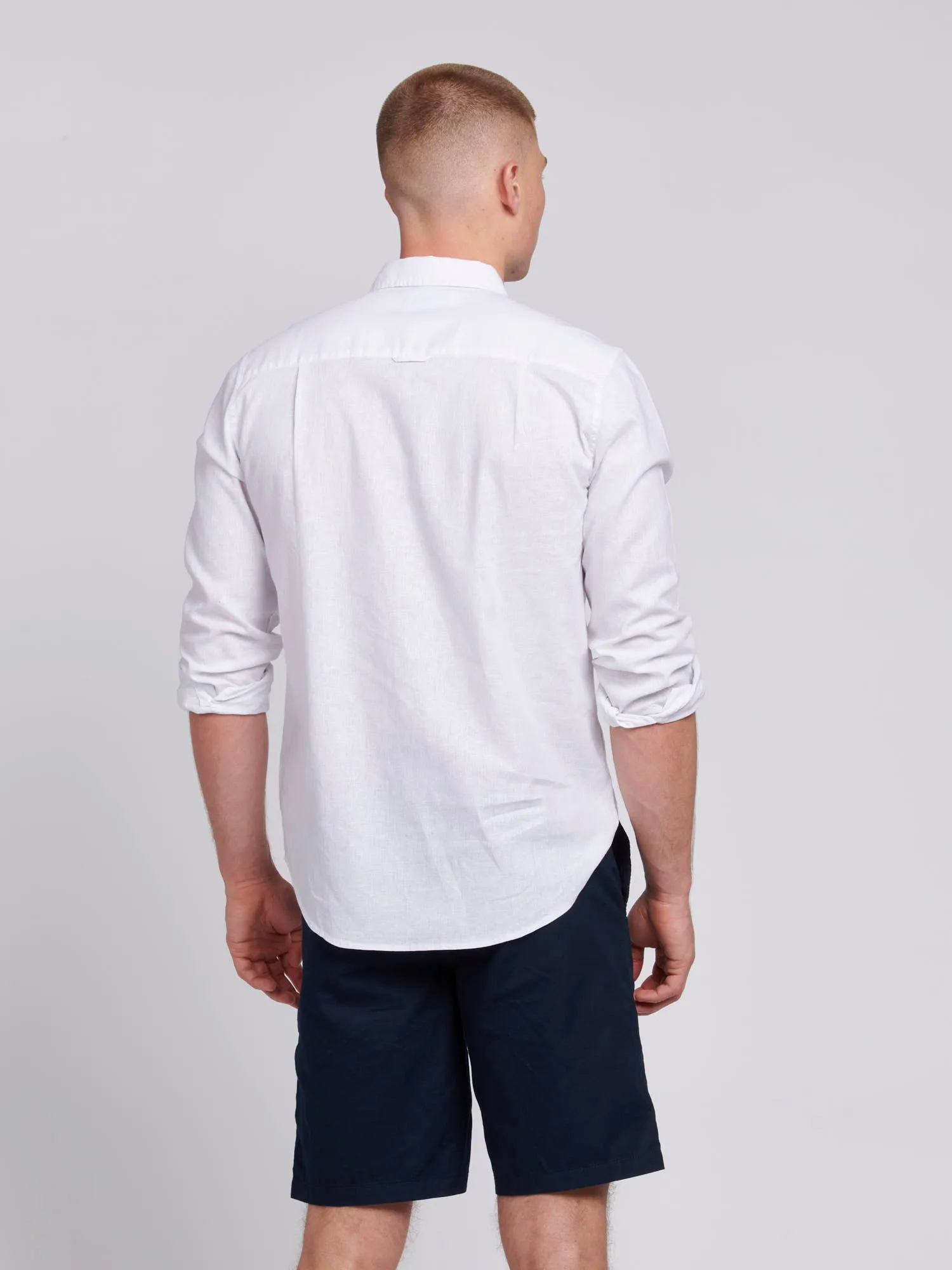 Mens Linen Blend Shirt in White / Harbour Mist DHM