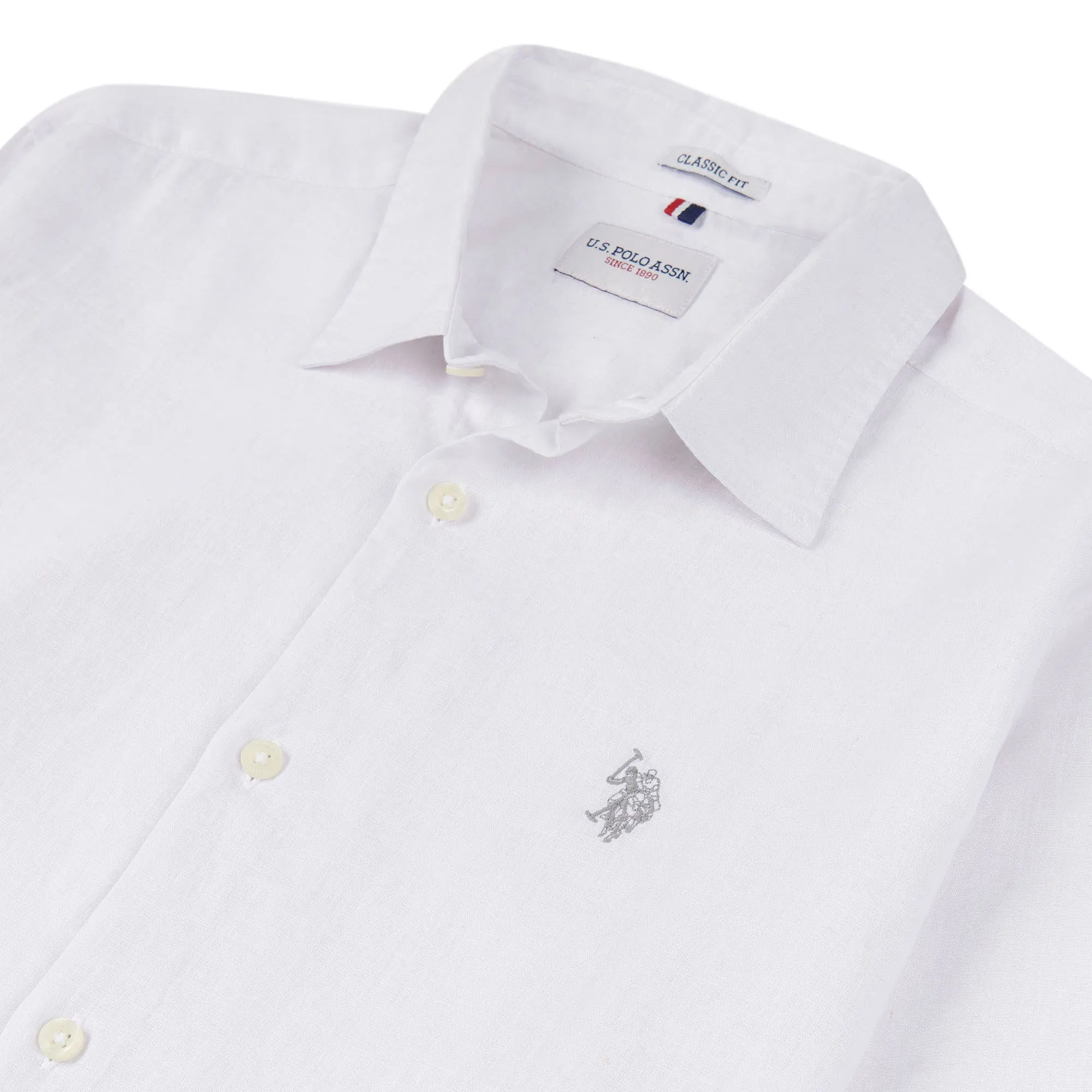 Mens Linen Blend Shirt in White / Harbour Mist DHM