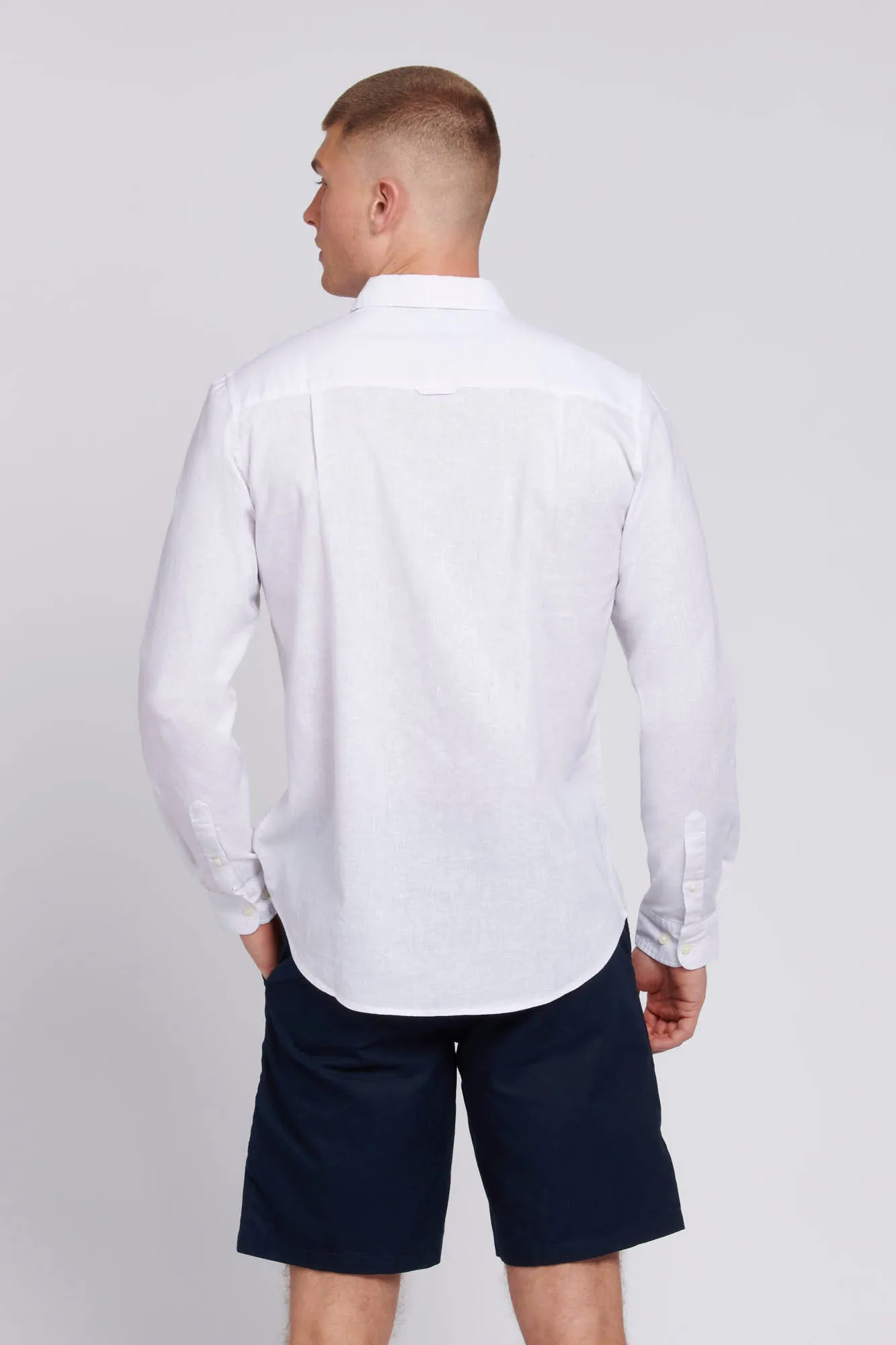 Mens Linen Blend Shirt in White / Harbour Mist DHM