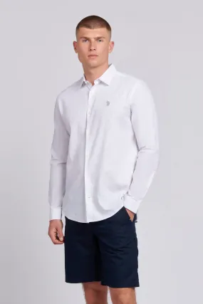 Mens Linen Blend Shirt in White / Harbour Mist DHM