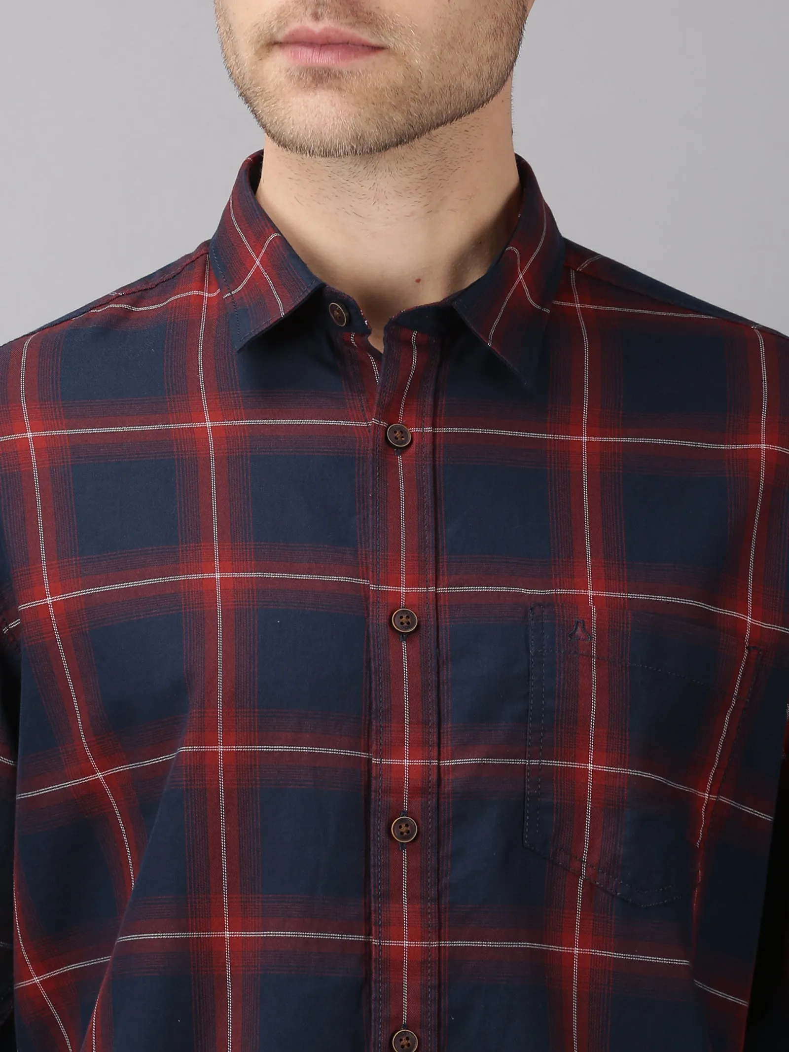 MEN'S NAVY CHECK SLIM FIT SHIRT