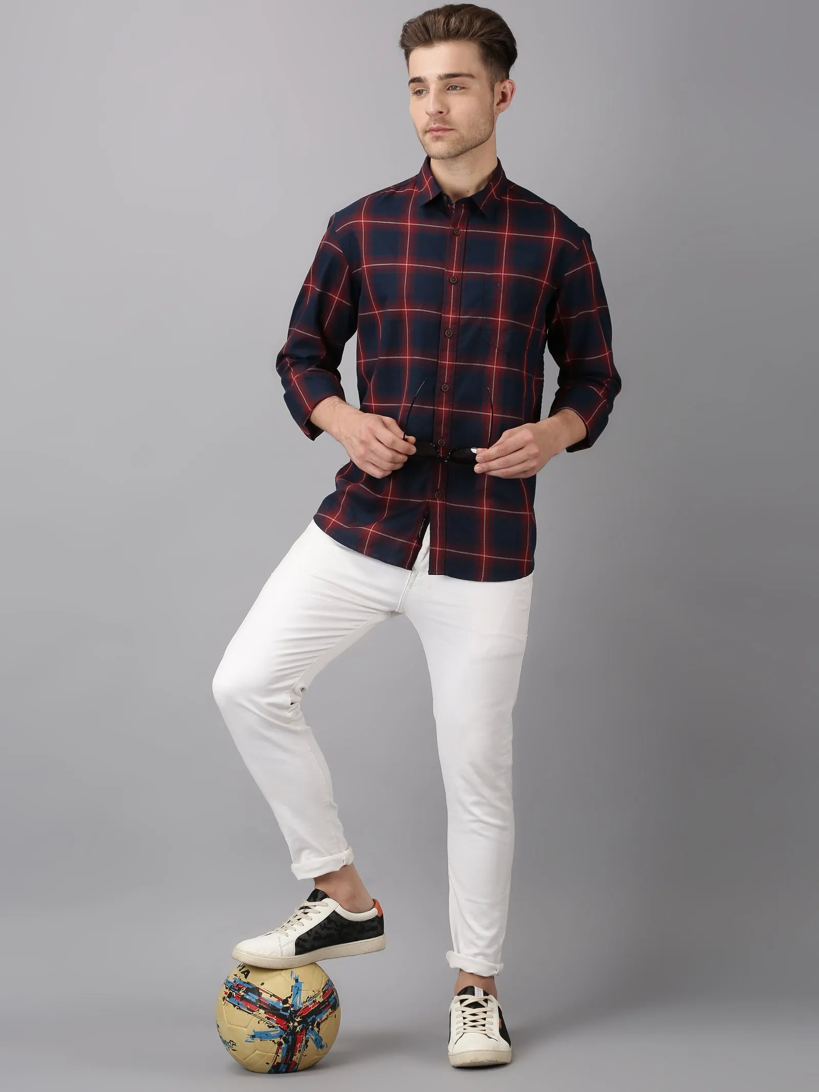 MEN'S NAVY CHECK SLIM FIT SHIRT