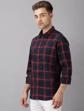 MEN'S NAVY CHECK SLIM FIT SHIRT