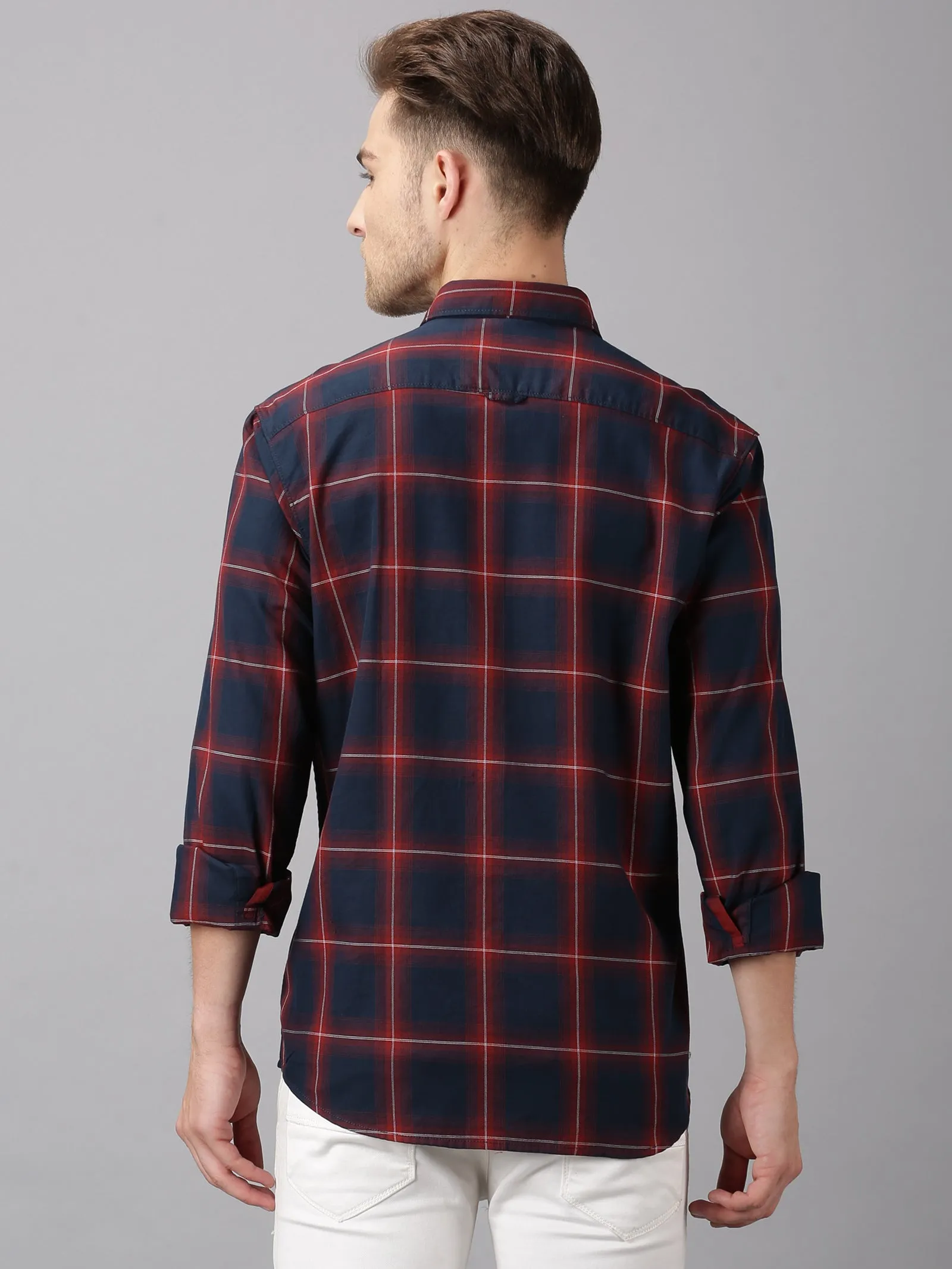 MEN'S NAVY CHECK SLIM FIT SHIRT