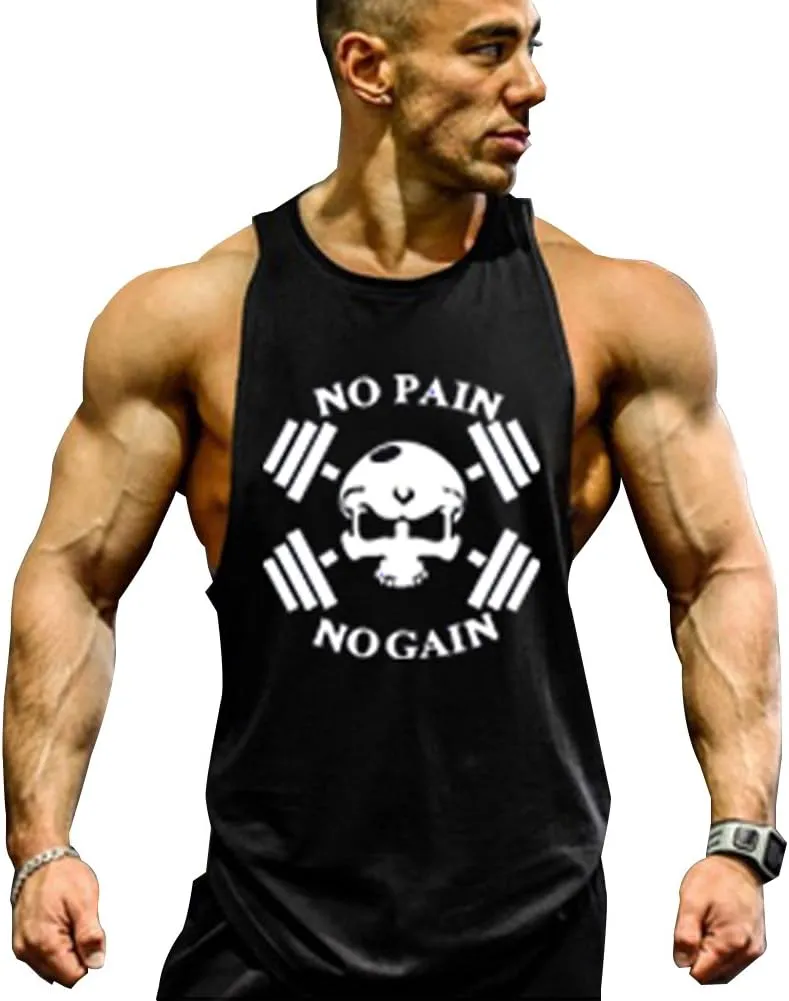 Mens Skull Print Stringer Bodybuilding Gym Tank Tops Sleeveless Workout Shirt Fitness Vest
