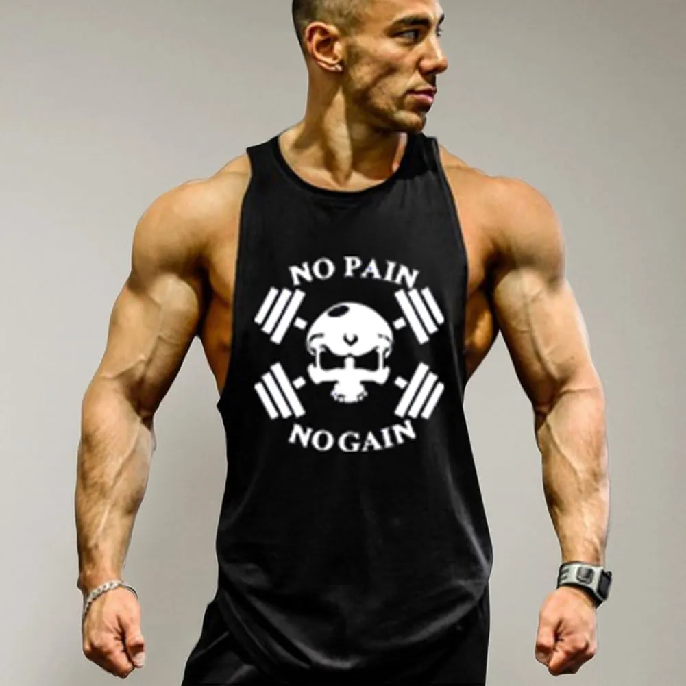 Mens Skull Print Stringer Bodybuilding Gym Tank Tops Sleeveless Workout Shirt Fitness Vest