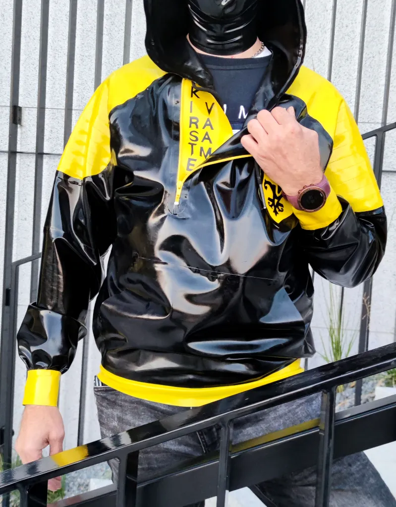 Men's Waterproof Latex Hoodie with Kangaroo Pocket & Stitched Shoulder Pads