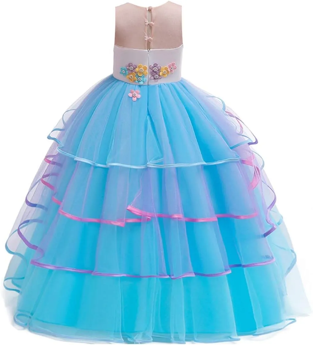 MYRISAM Girl's Unicorn Rainbow Long Tulle Dress Wedding Birthday Princess Carnival Party Performance Dance Pageant Ball Gowns