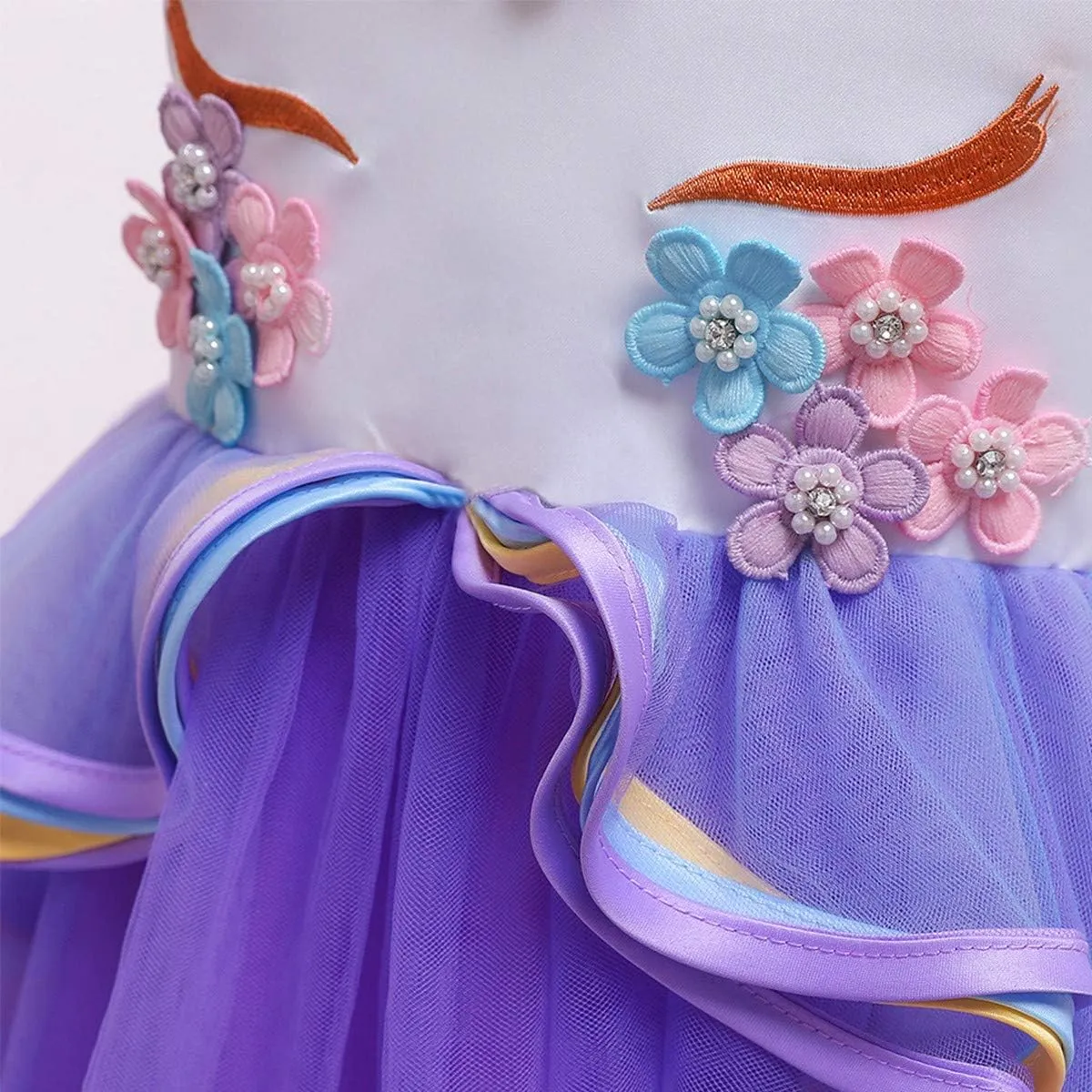 MYRISAM Girl's Unicorn Rainbow Long Tulle Dress Wedding Birthday Princess Carnival Party Performance Dance Pageant Ball Gowns