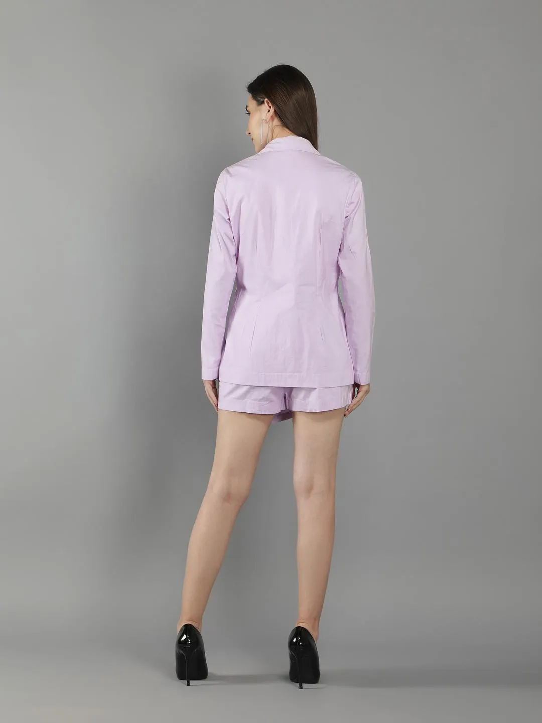 Pastel Lilac Cowl Blouse With Blazer Skort