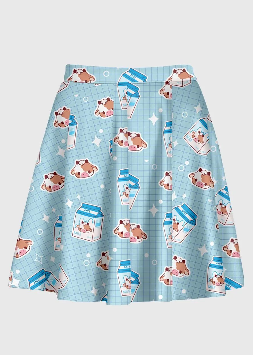 Plus Size Cartoon Cow Milk Kawaii Skirt