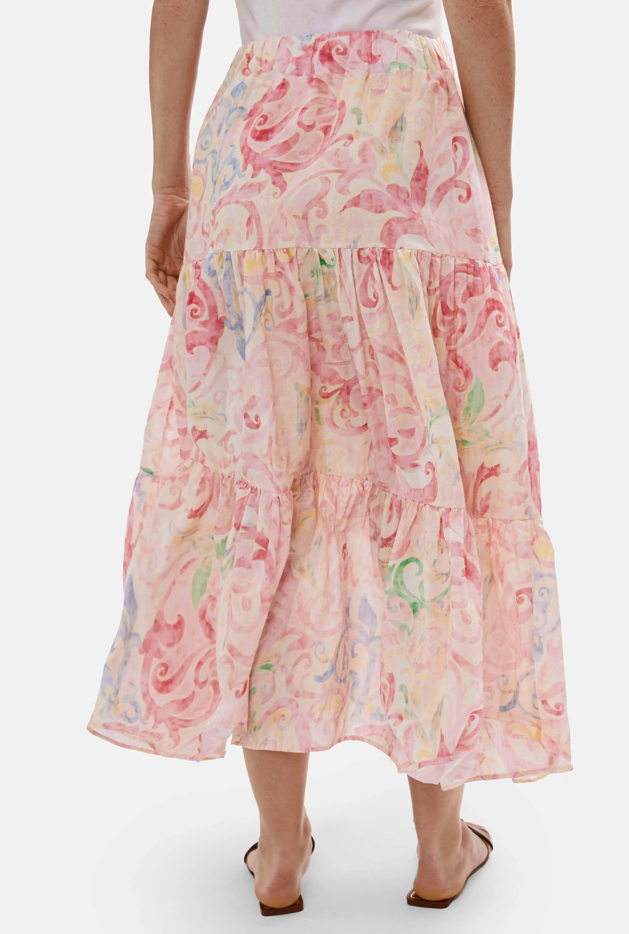 Printed Tiered Midi Skirt