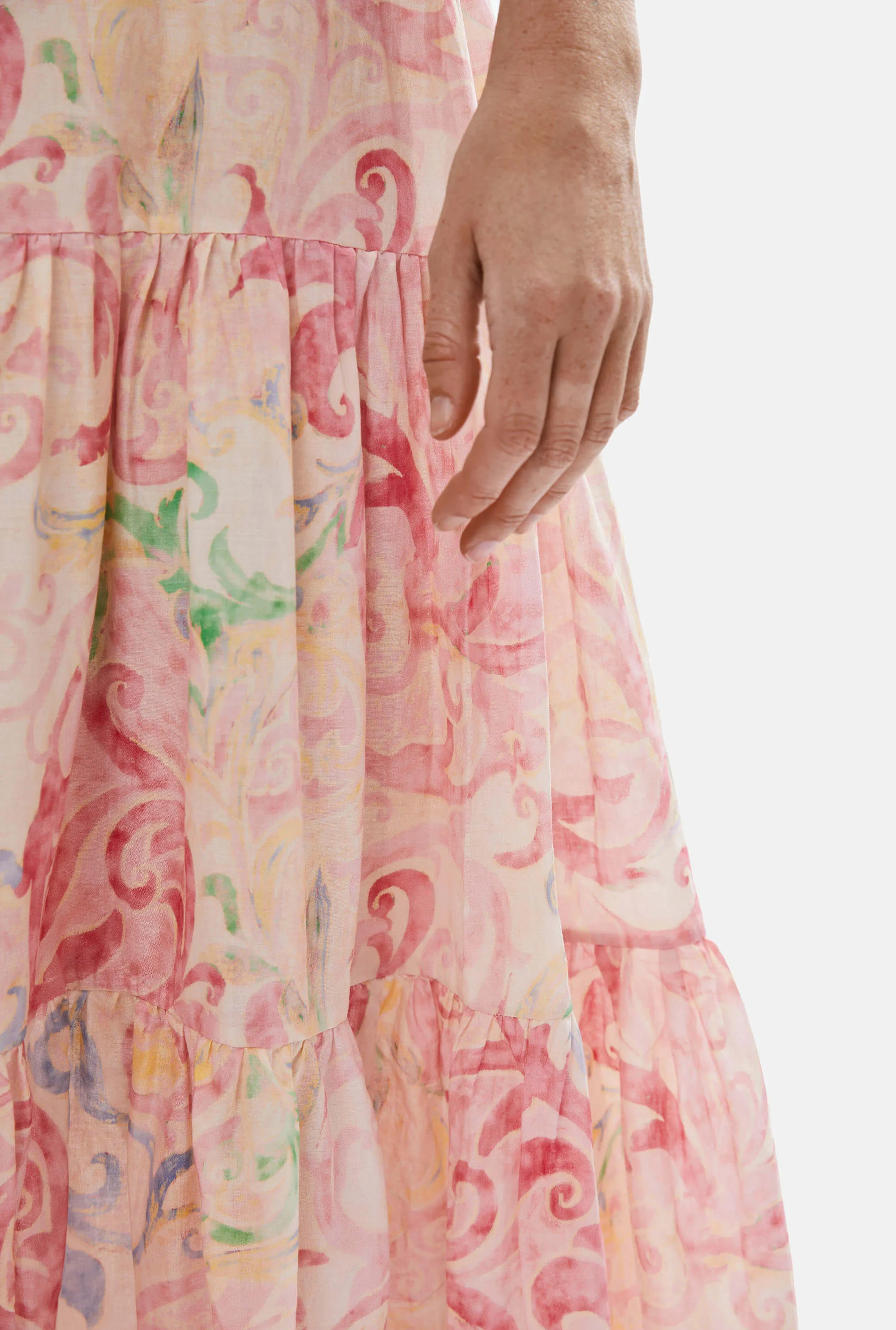 Printed Tiered Midi Skirt