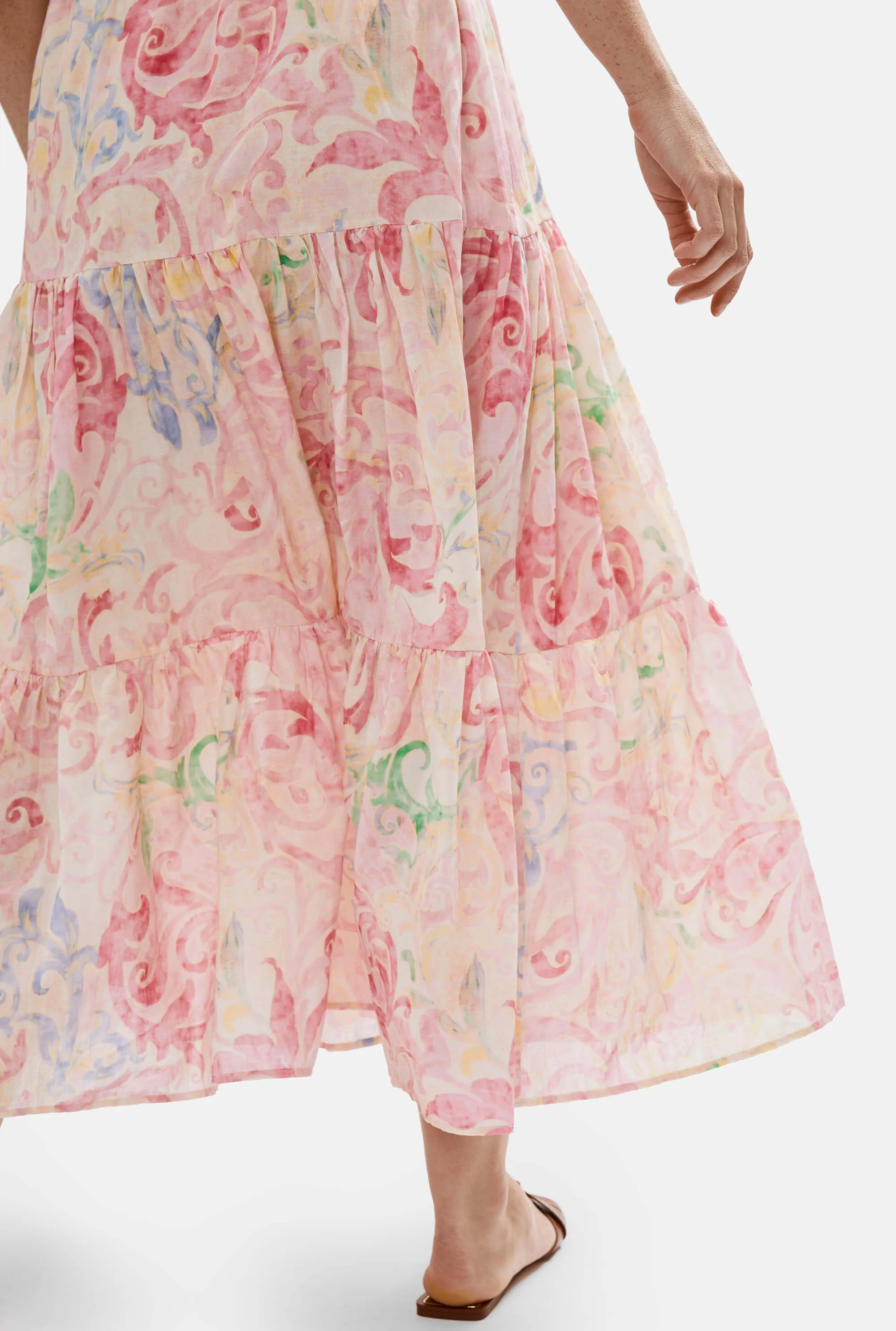 Printed Tiered Midi Skirt