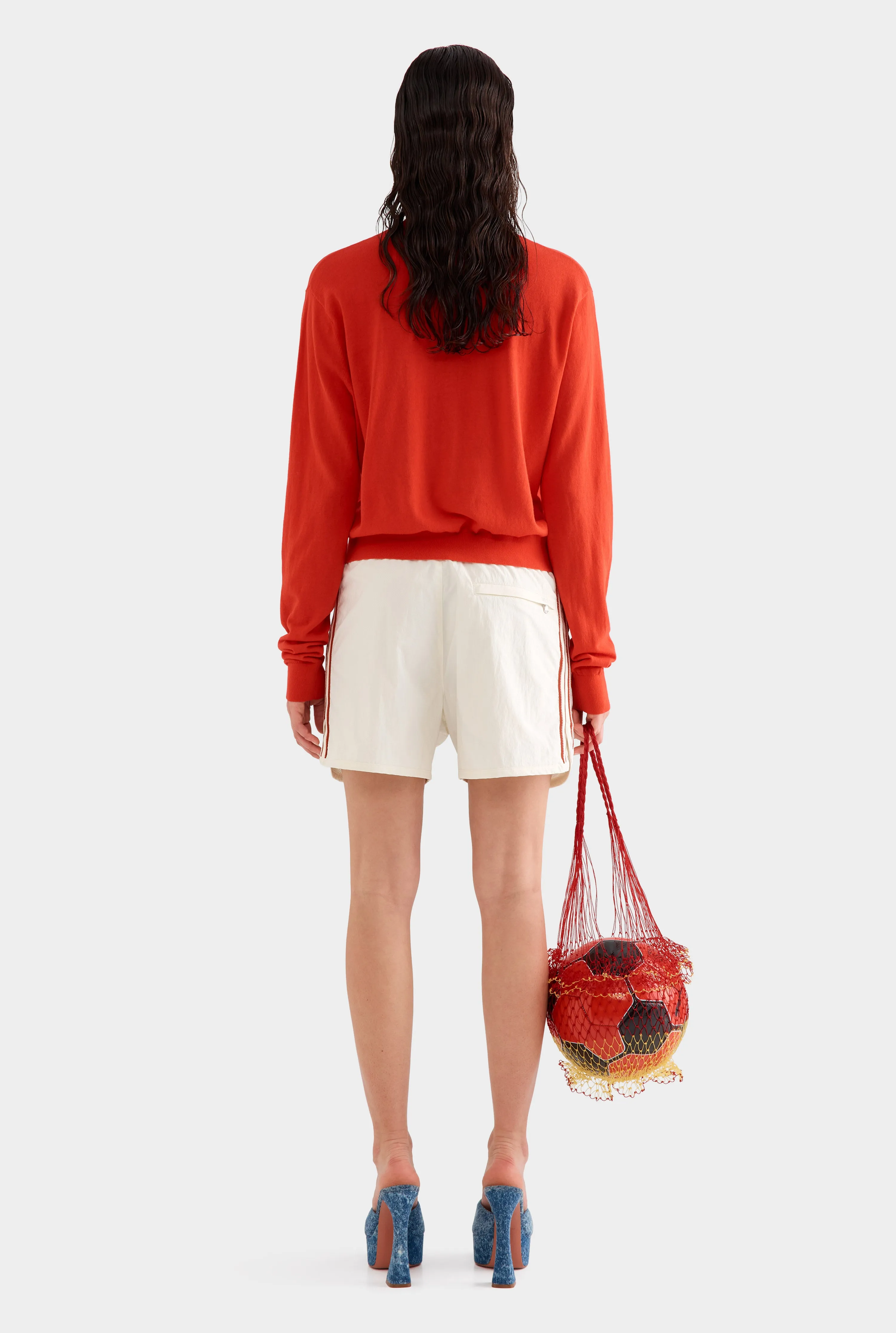 Relaxed Long Sleeve Cotton Knit Polo -  Red