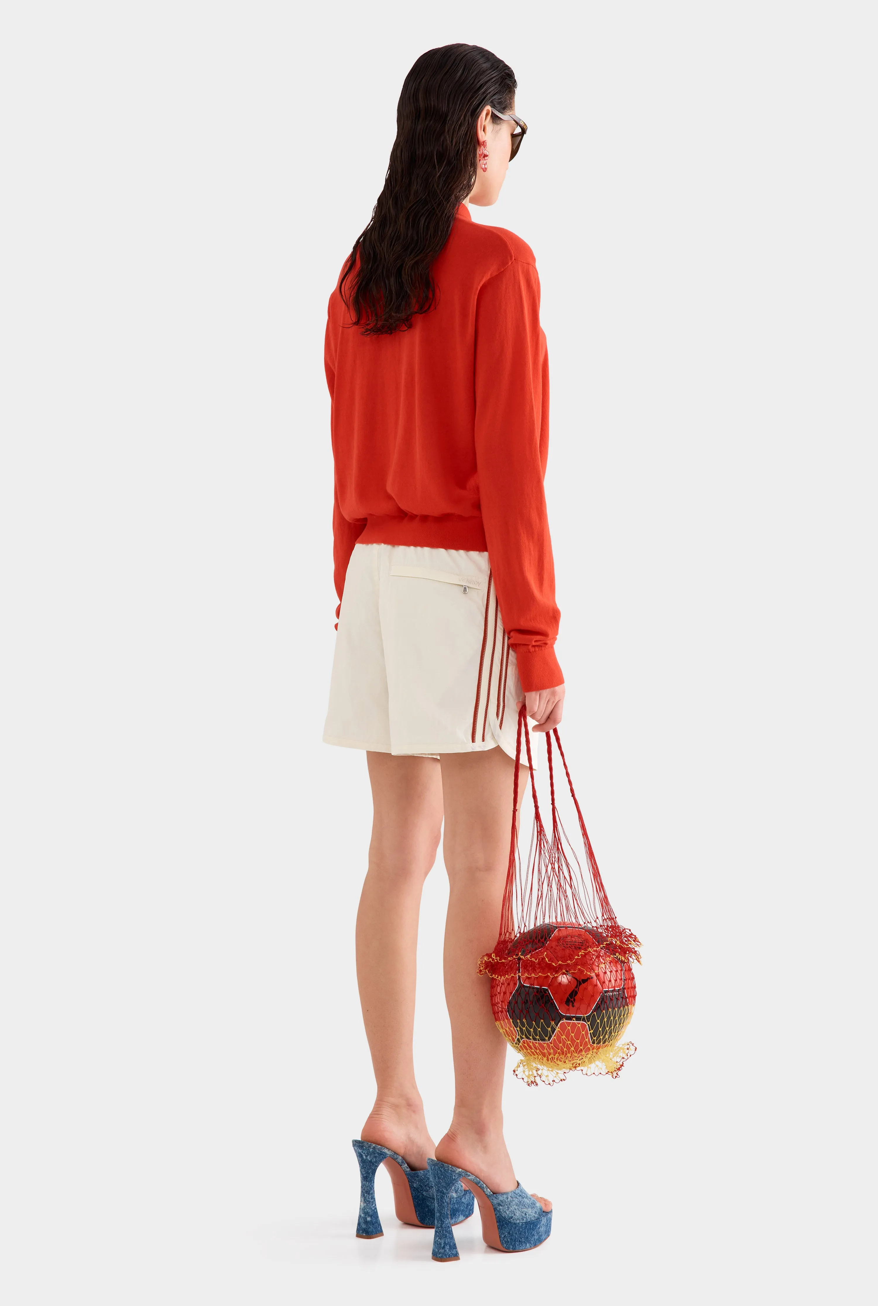 Relaxed Long Sleeve Cotton Knit Polo -  Red