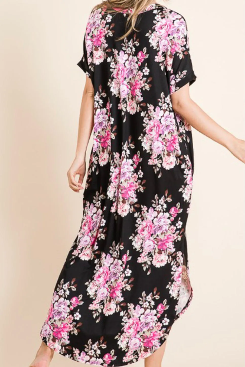 SHORT SLEEVE FLORAL VNECK MAXI