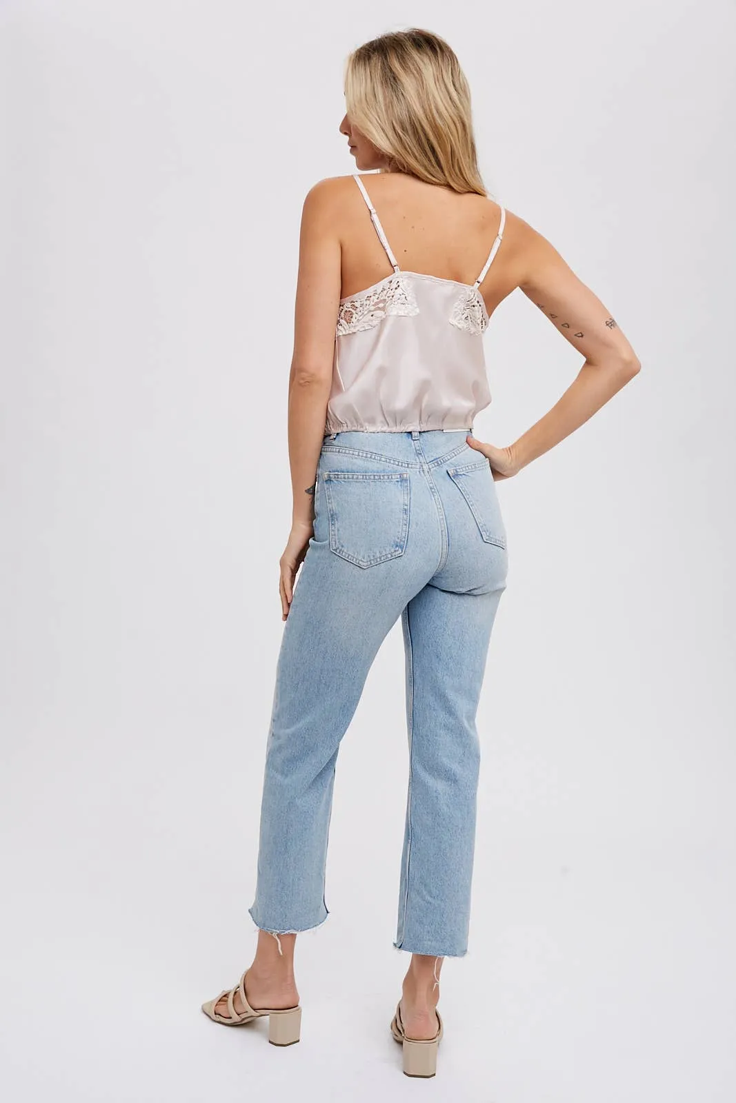 SILKY LACE TRIM CAMISOL:  MUSHROOM