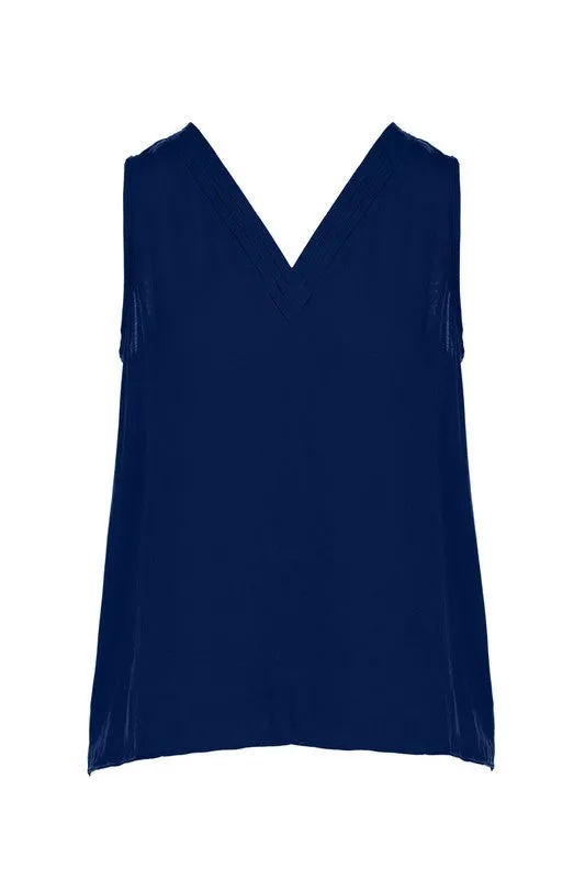 SLEEVELESS SILKY V-NECK TANK