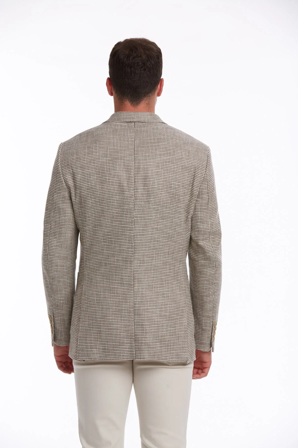 Slim Fit Notch Lapel Patterned Cotton Blend Khaki Classic Blazer, Beige D.