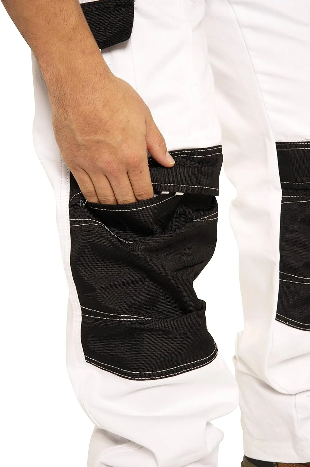 SSS White Pants for Men Construction Decorators Painters Pants Relaxed Fit Double Knee Work Utility Trousers Durable