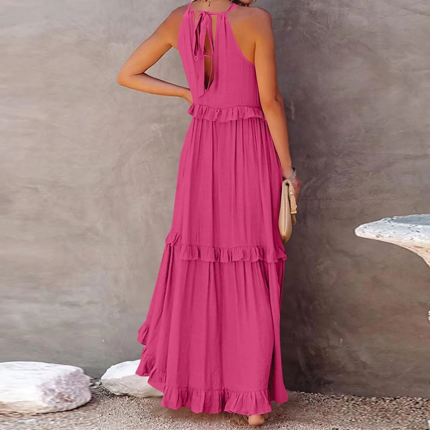 Summer Dresses for Women 2025 Sundress Sleeveless Crewneck Ruffle Hem Dress Beach Vacation Flowy Swing Dress
