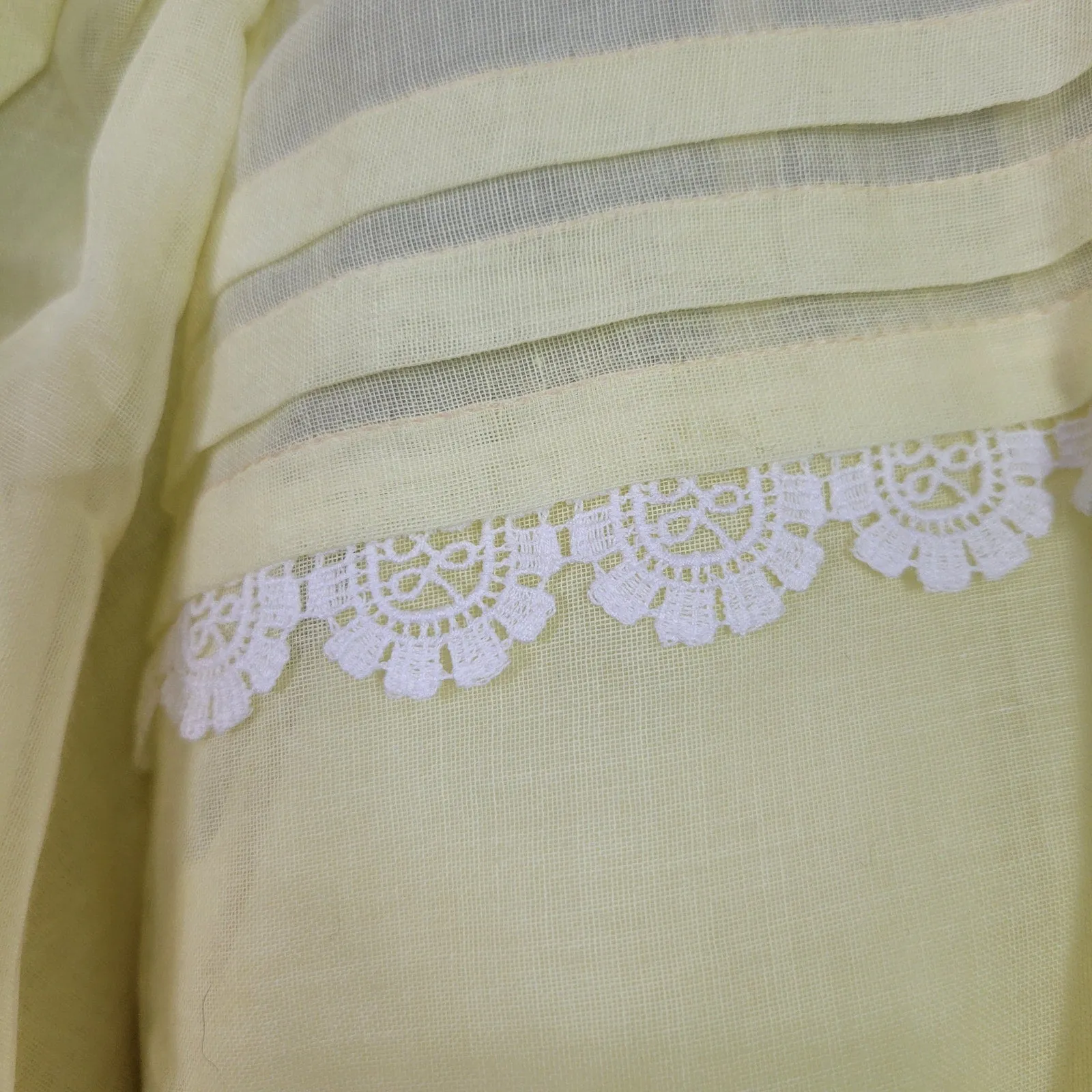 Vintage Pastel Yellow Dress Metal Zipper Puff Sleeve Prairie Cotton Voile Sheer Size XS