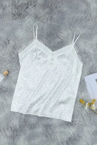 White Leopard Print Silky Cami Tank