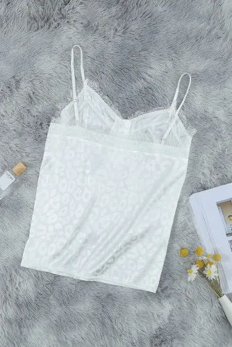 White Leopard Print Silky Cami Tank