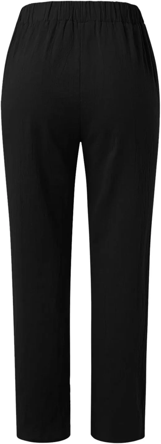Women High Waisted Wide Leg Pants Fashion Drawstring Elastic Trousers Comfy Straight Leg Long Pants with 2XL Pant
