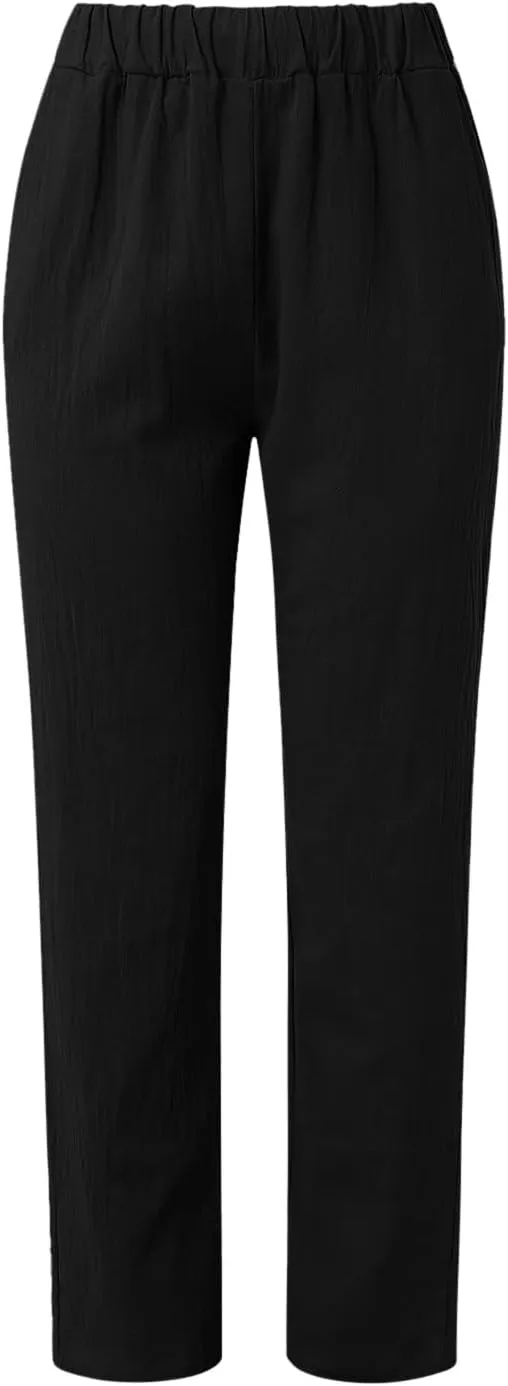 Women High Waisted Wide Leg Pants Fashion Drawstring Elastic Trousers Comfy Straight Leg Long Pants with 2XL Pant