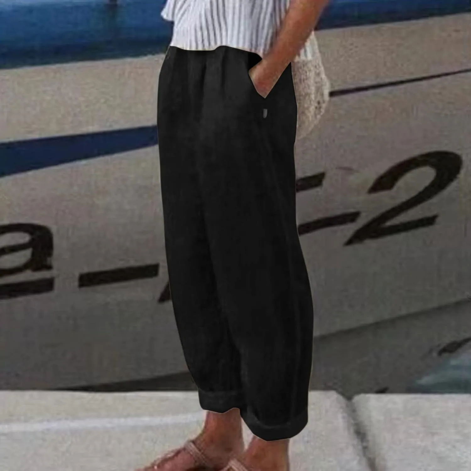 Women High Waisted Wide Leg Pants Fashion Drawstring Elastic Trousers Comfy Straight Leg Long Pants with 2XL Pant